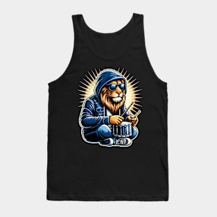 Lion Playing Drums Tank Top